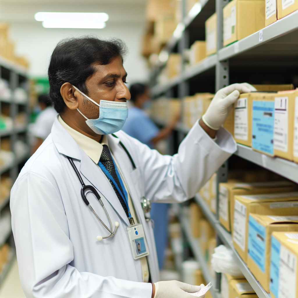Médico revisando el inventario de suministros médi